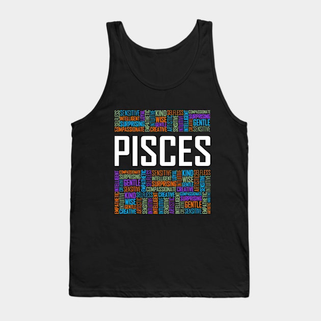 Pisces Zodiac Words Tank Top by LetsBeginDesigns